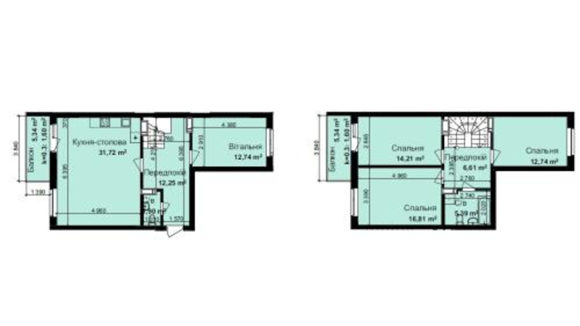 Планировка много­уровневой квартиры в ЖК Кришталеві джерела 117.57 м², фото 600467