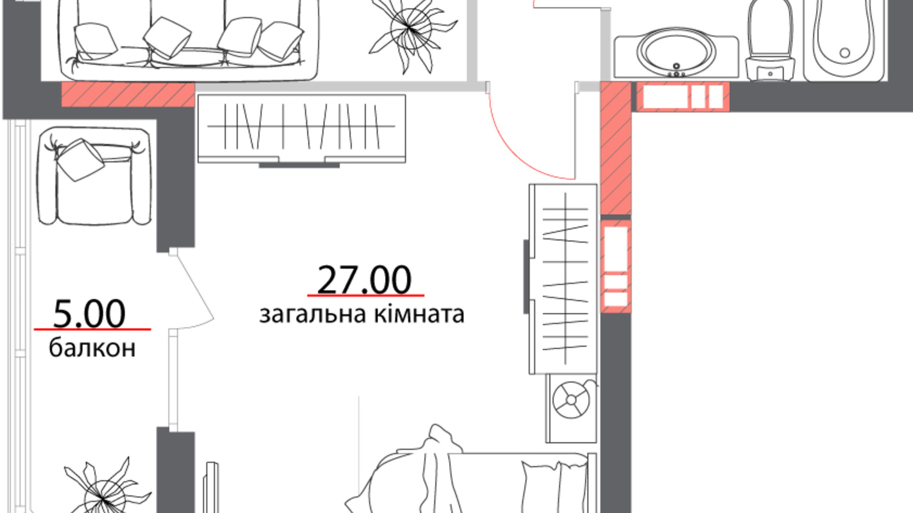 Планування 1-кімнатної квартири в ЖК вул. Героїв АТО, 81 56.5 м², фото 600581