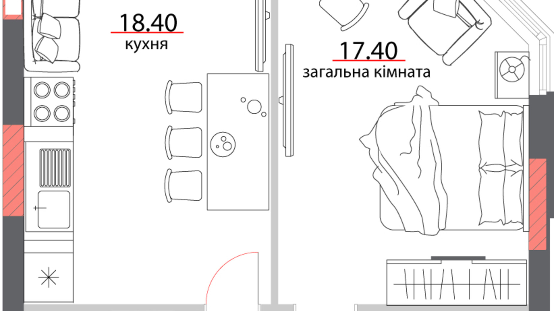 Планування 1-кімнатної квартири в ЖК вул. Героїв АТО, 81 52.2 м², фото 600582