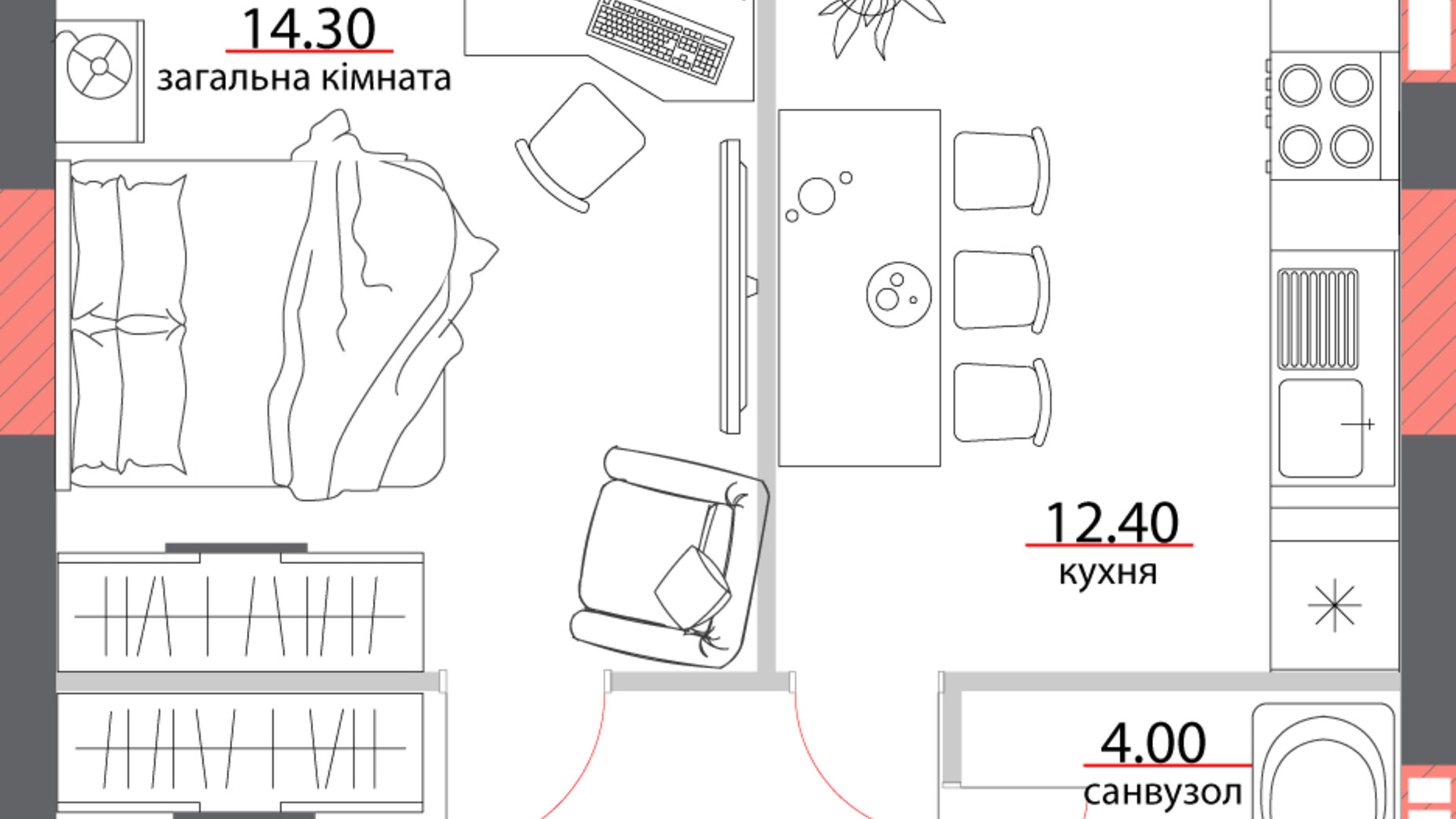 Планировка 1-комнатной квартиры в ЖК ул. Героев АТО, 81 43 м², фото 600586