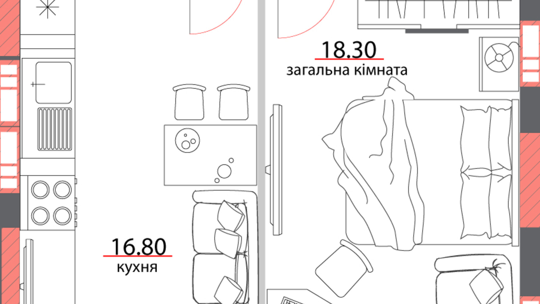Планування 1-кімнатної квартири в ЖК вул. Героїв АТО, 81 47.5 м², фото 600587