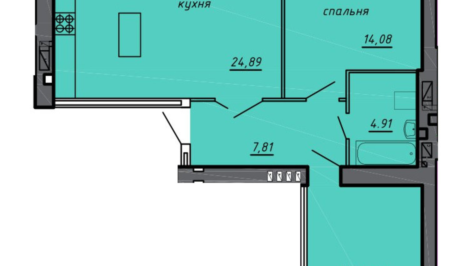 Планування 2-кімнатної квартири в ЖК Нові Байківці 74.06 м², фото 600724