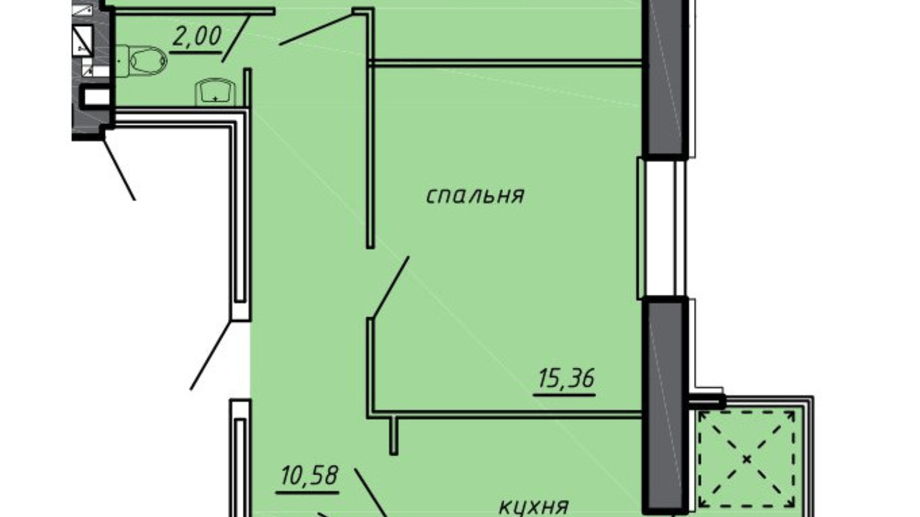 Планування 2-кімнатної квартири в ЖК Нові Байківці 68.76 м², фото 600726