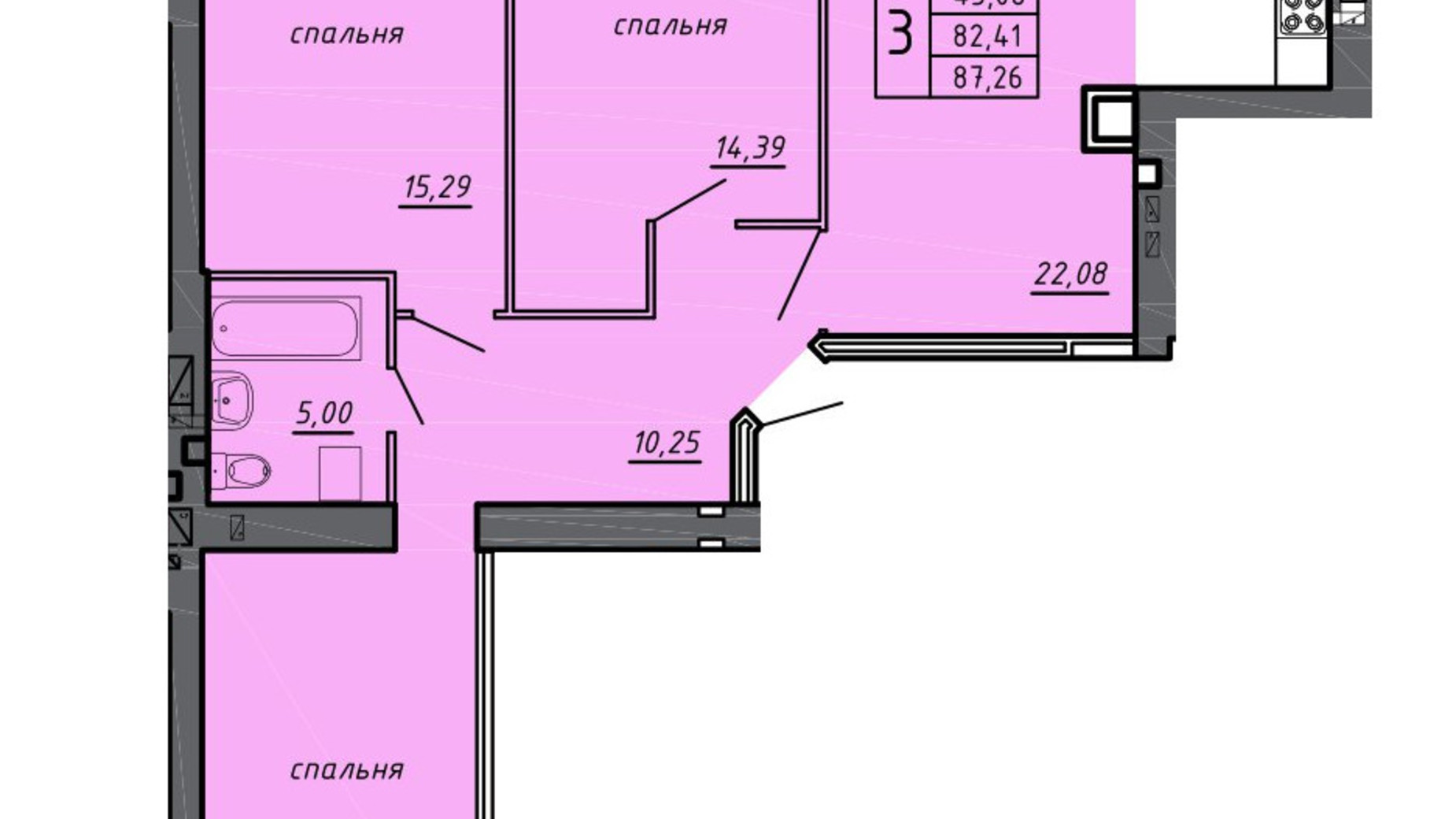 Планировка 2-комнатной квартиры в ЖК Новые Байковцы 71.68 м², фото 600737