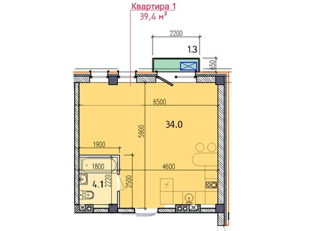 ЖК Liberty Hall: планировка 1-комнатной квартиры 39.4 м²
