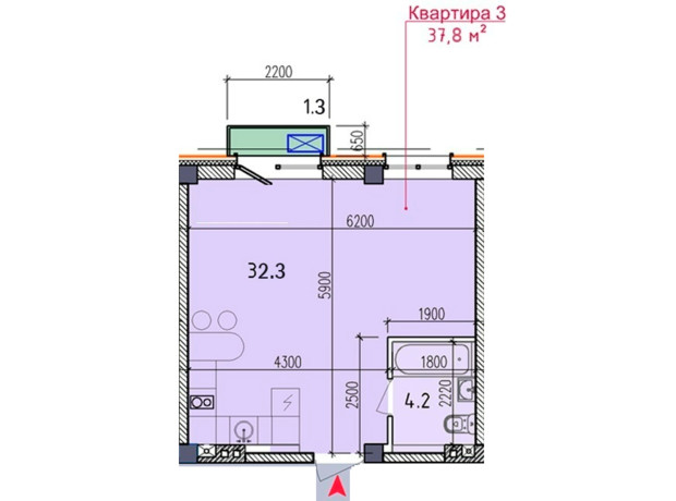 ЖК Liberty Hall: планування 1-кімнатної квартири 37.8 м²