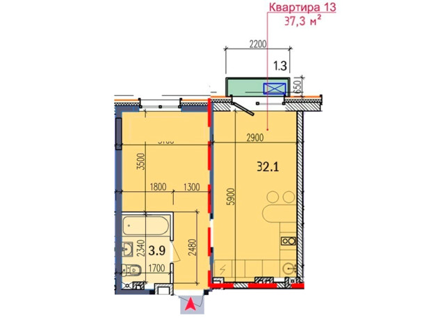 ЖК Liberty Hall: планування 1-кімнатної квартири 37.3 м²