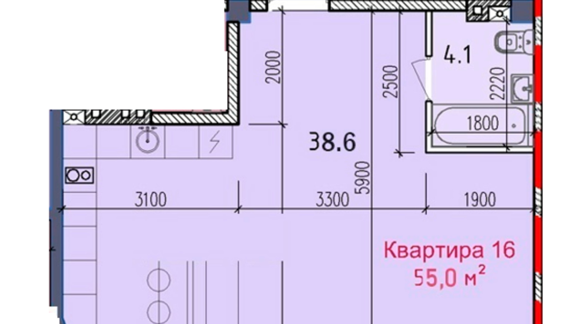 Планування 1-кімнатної квартири в ЖК Liberty Hall 55 м², фото 600862