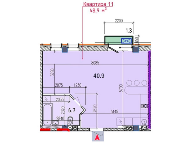 ЖК Liberty Hall: планировка 2-комнатной квартиры 48.9 м²
