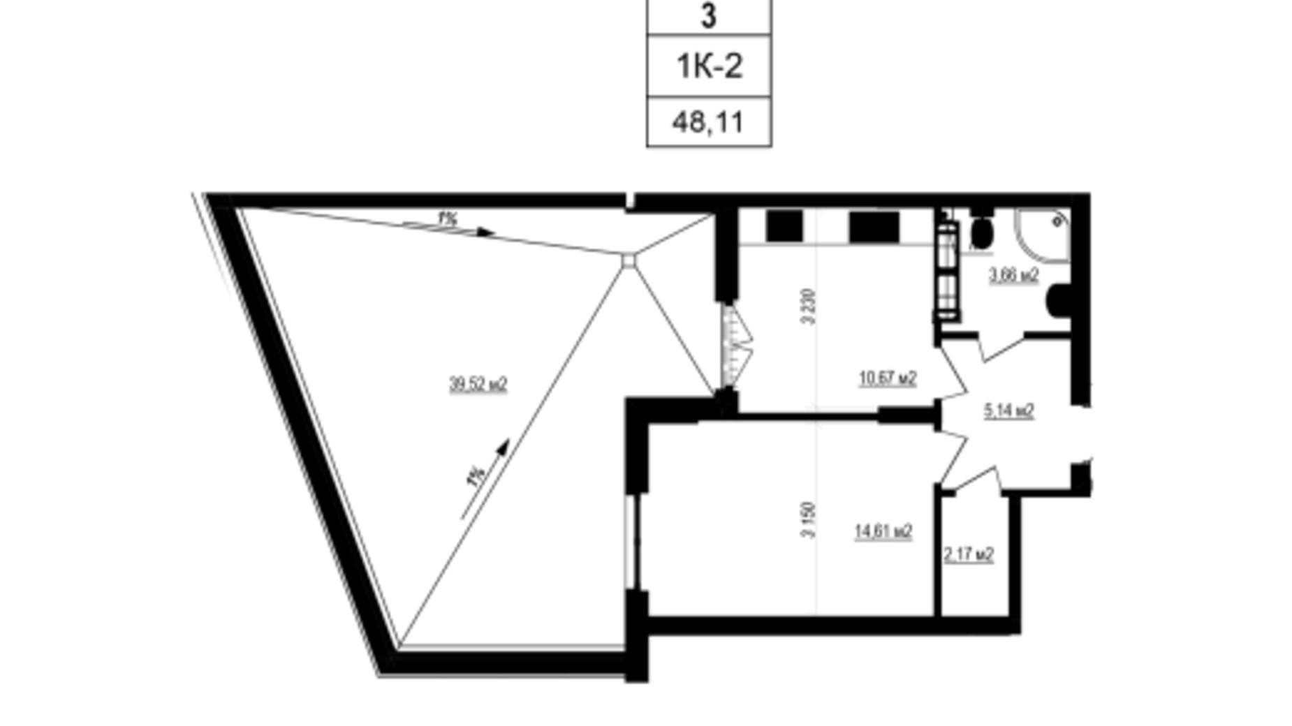 Планировка 1-комнатной квартиры в ЖК Щасливий Grand 48.11 м², фото 601104