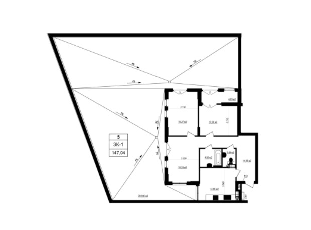 ЖК Щасливий Grand: планировка 3-комнатной квартиры 147.04 м²