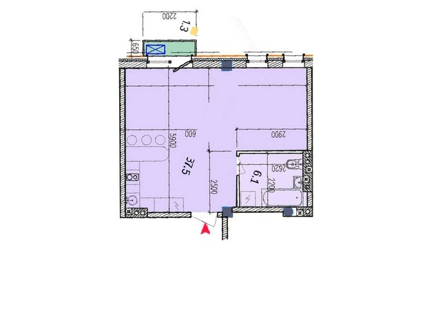 ЖК Liberty Hall: планування 1-кімнатної квартири 44.9 м²