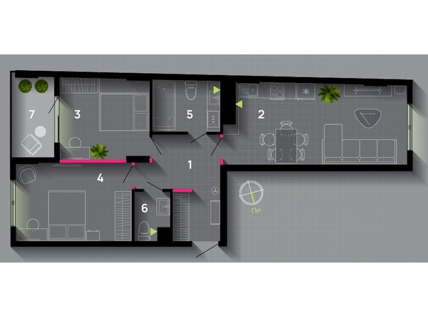 ЖК Family Plaza: планировка 3-комнатной квартиры 67 м²