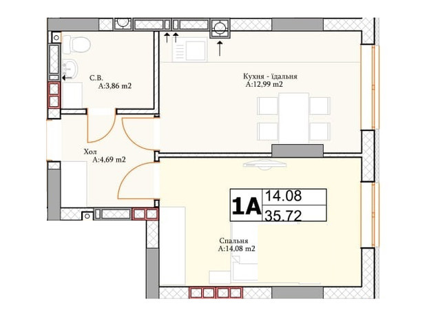 ЖК Irpin City: планировка 1-комнатной квартиры 37.3 м²