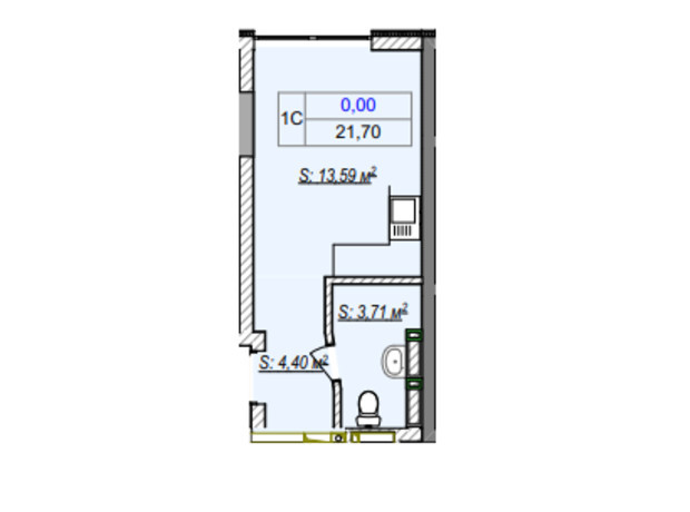 ЖК Irpin City: планировка 1-комнатной квартиры 23.7 м²