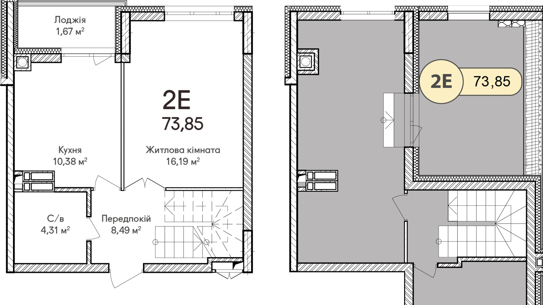 Планировка много­уровневой квартиры в ЖК Синергия Сити 73 м², фото 601348