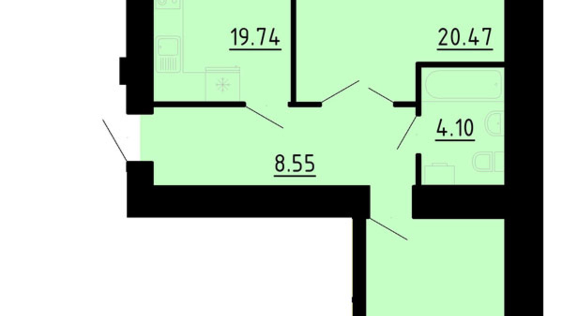 Планування 2-кімнатної квартири в Квартал Енергія 66 м², фото 601415