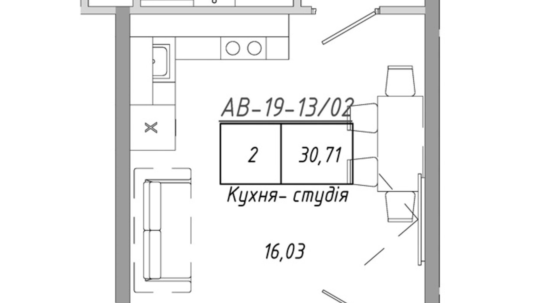 Планування 1-кімнатної квартири в ЖК Artville 30.71 м², фото 601417