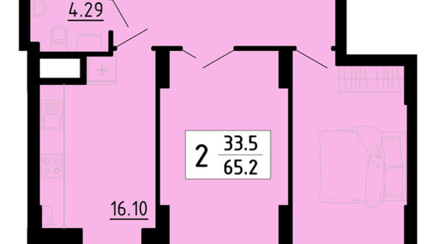Планування 2-кімнатної квартири в Квартал Енергія 65.2 м², фото 601426