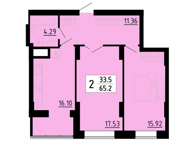 Квартал Энергия: планировка 2-комнатной квартиры 65.2 м²