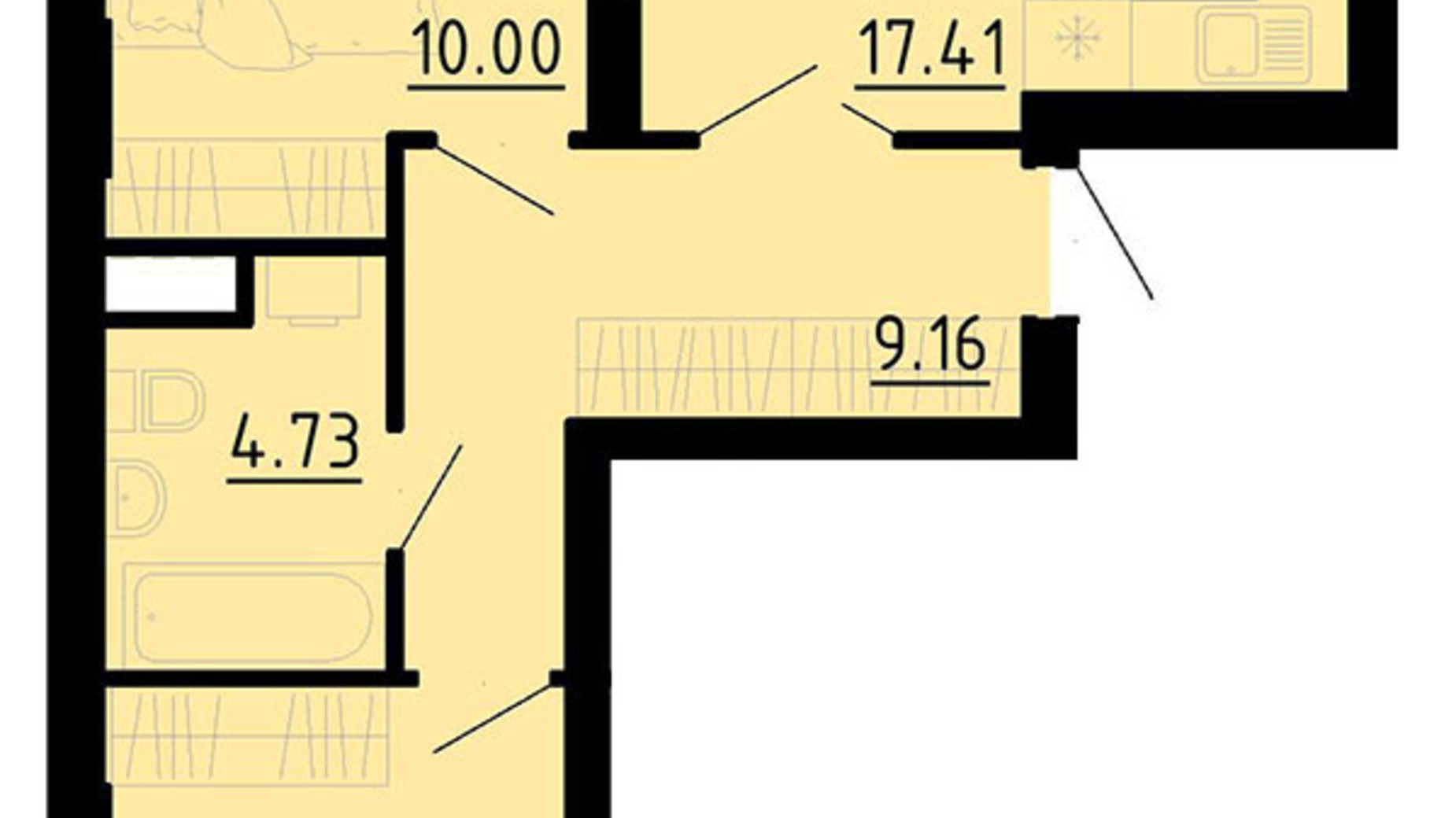 Планировка 2-комнатной квартиры в Квартал Энергия 57 м², фото 601430