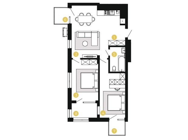 ЖК Шведський квартал: планування 2-кімнатної квартири 72.6 м²