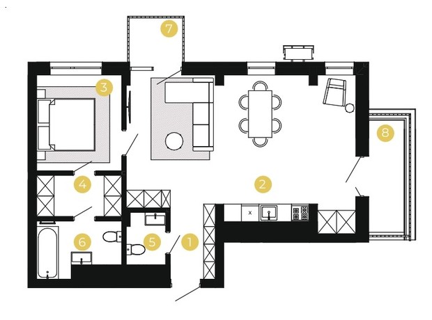 ЖК Шведський квартал: планування 1-кімнатної квартири 66.96 м²