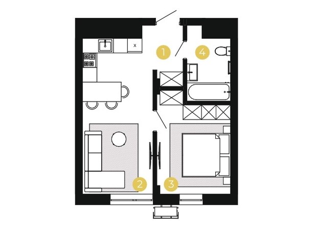 ЖК Шведский квартал: планировка 1-комнатной квартиры 38.13 м²