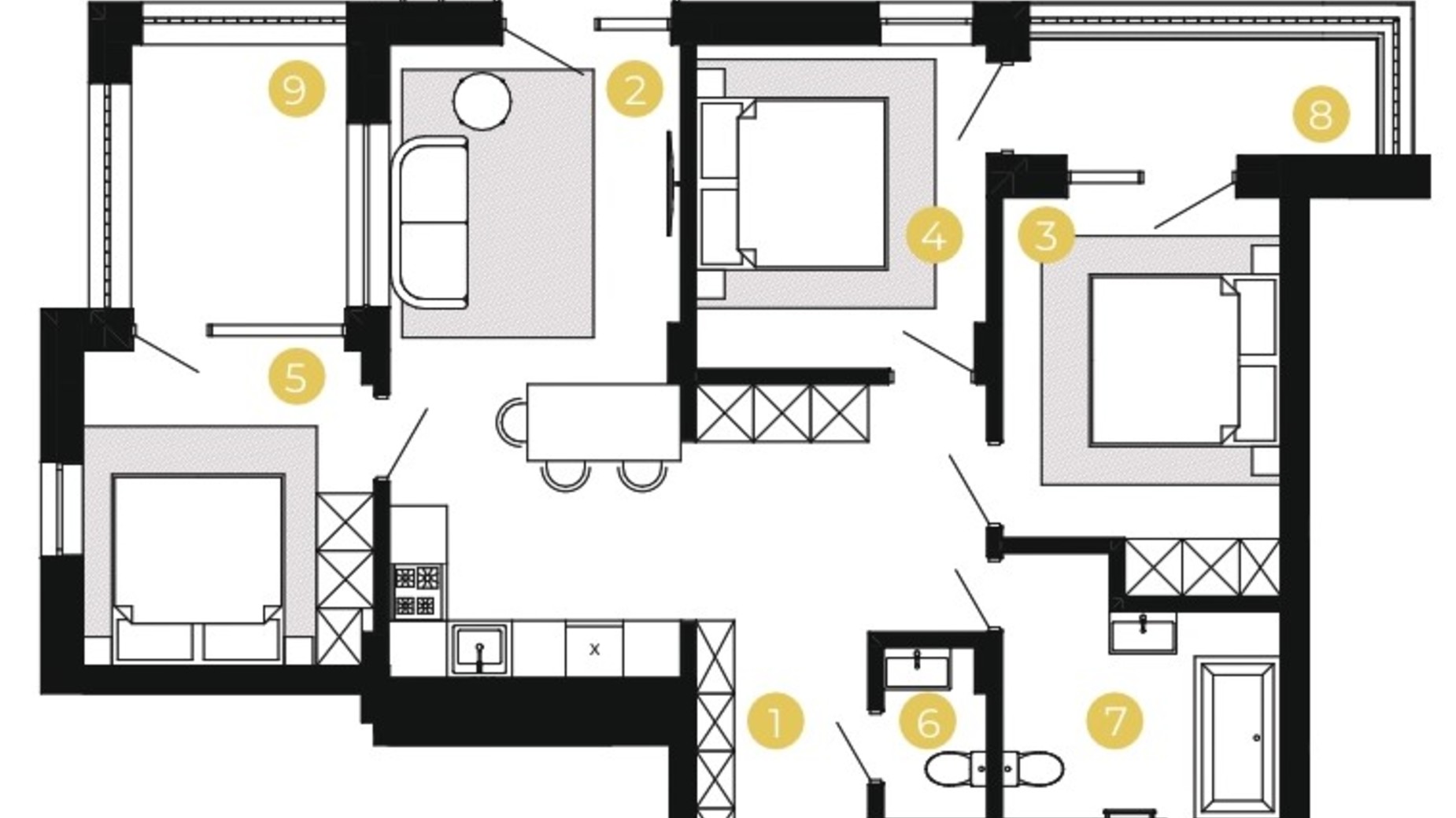 Планування 3-кімнатної квартири в ЖК Шведський квартал 77.61 м², фото 601488