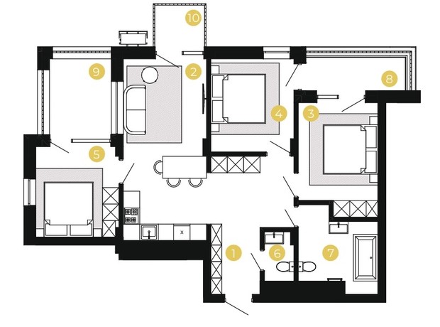 ЖК Шведський квартал: планування 3-кімнатної квартири 77.61 м²