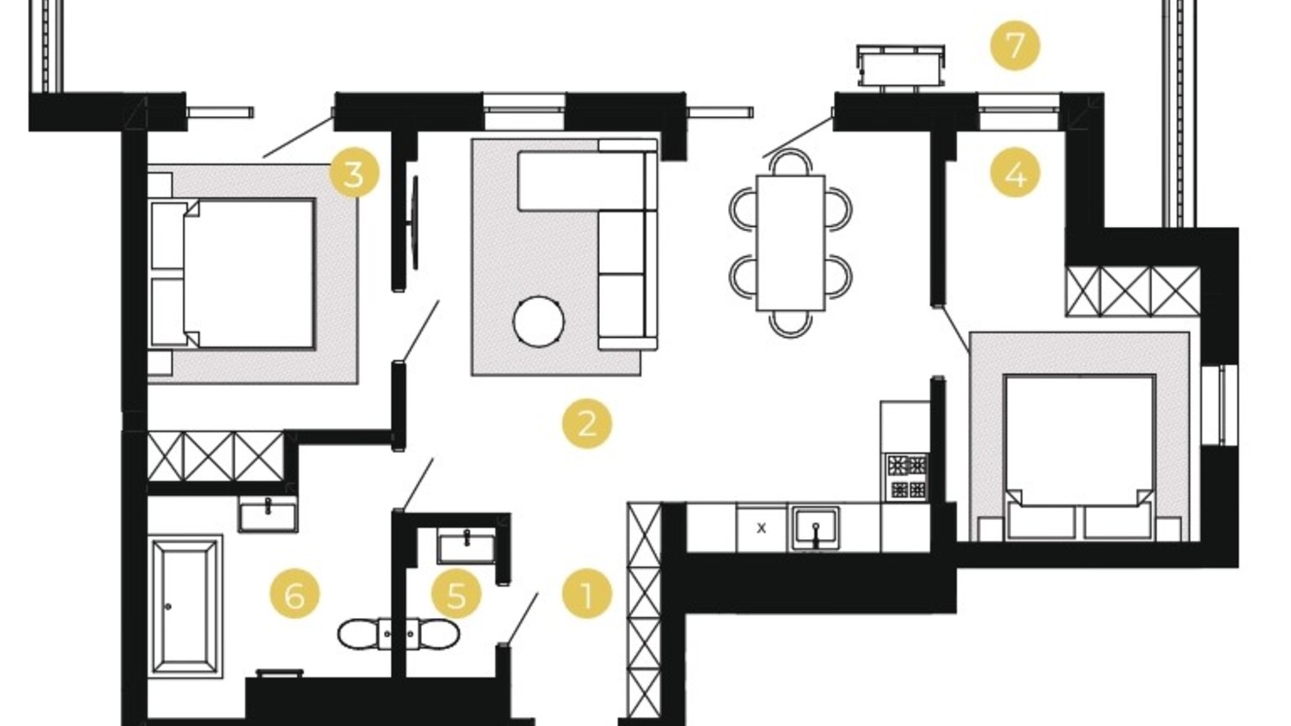 Планування 2-кімнатної квартири в ЖК Шведський квартал 72.01 м², фото 601491