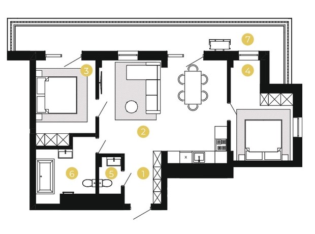 ЖК Шведський квартал: планування 2-кімнатної квартири 72.01 м²