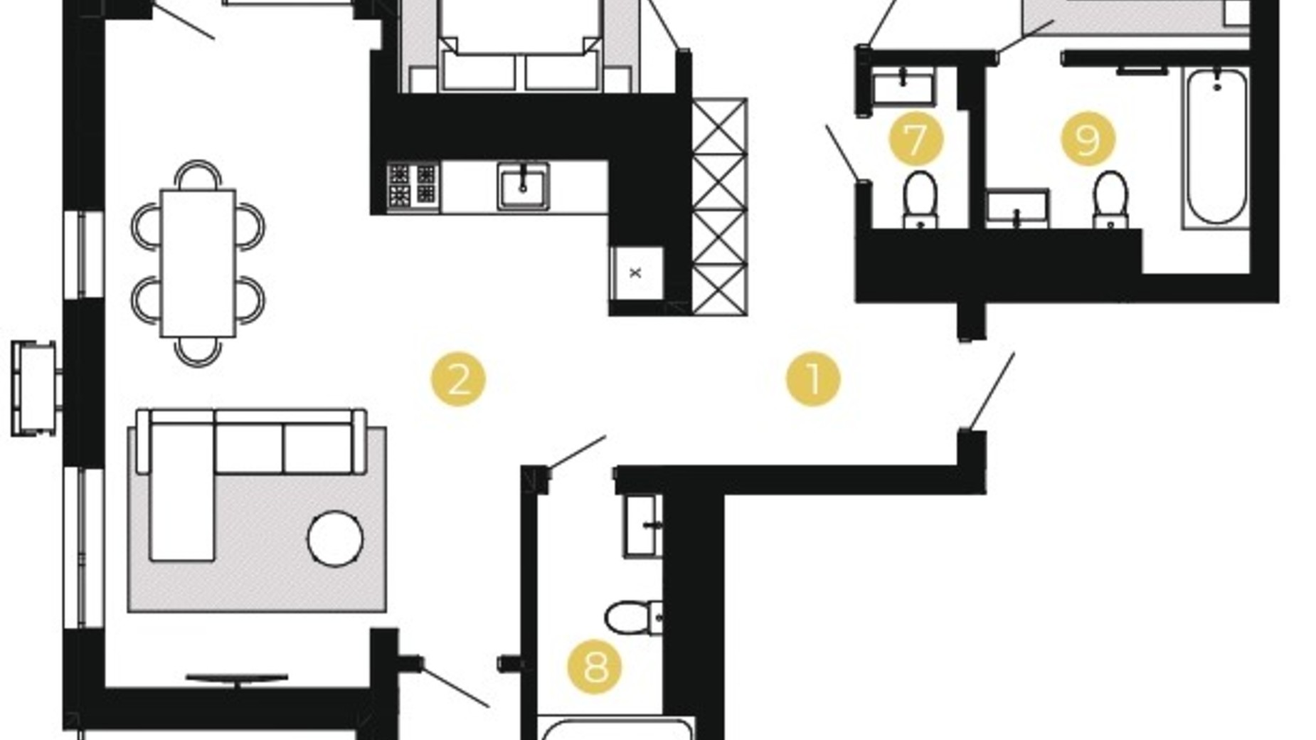 Планировка 3-комнатной квартиры в ЖК Шведский квартал 120.14 м², фото 601493