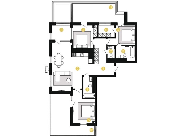 ЖК Шведский квартал: планировка 3-комнатной квартиры 120.14 м²