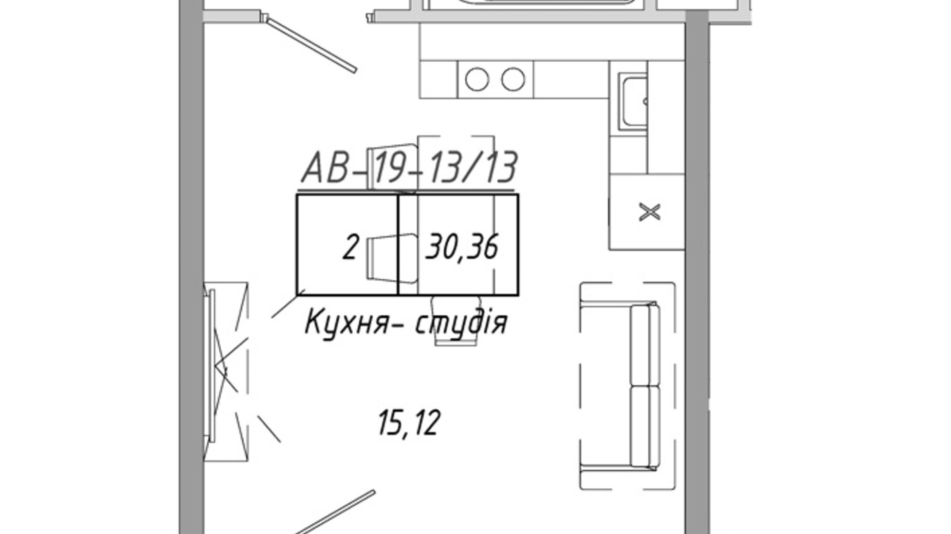 Планування 1-кімнатної квартири в ЖК Artville 30.36 м², фото 601508