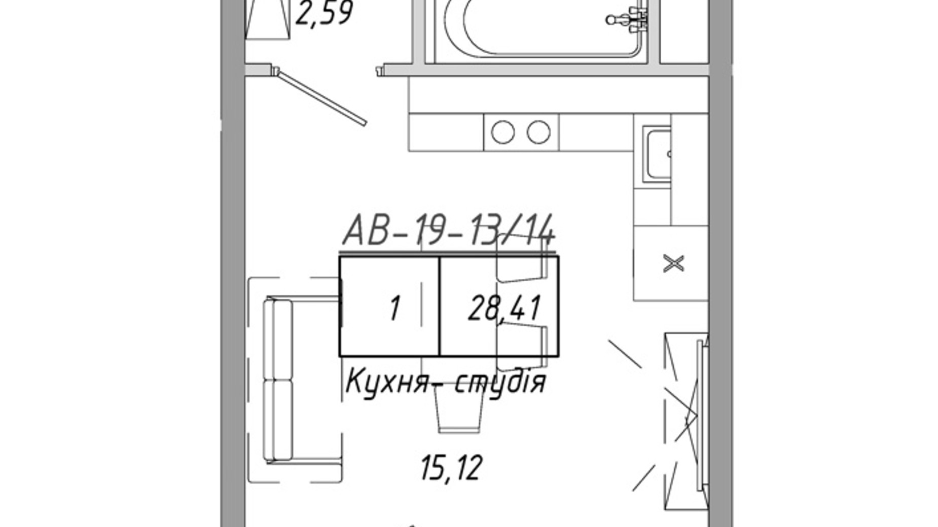 Планировка смарт квартиры в ЖК Artville 28.41 м², фото 601510