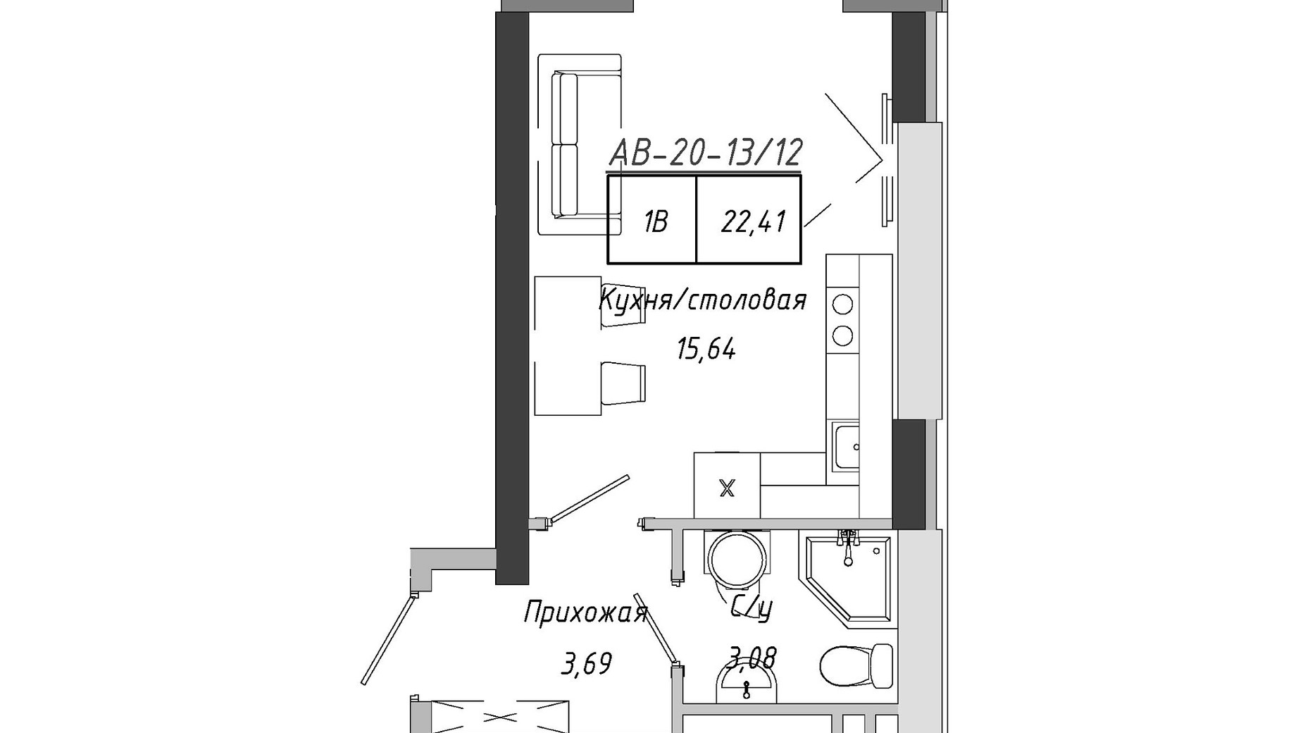 Планування смарт квартири в ЖК Artville 22.41 м², фото 601522