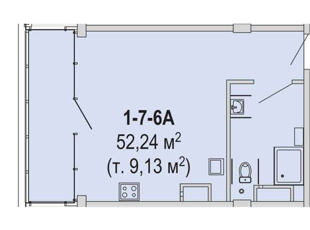 Апарт-комплекс Port City: планировка 2-комнатной квартиры 52.24 м²