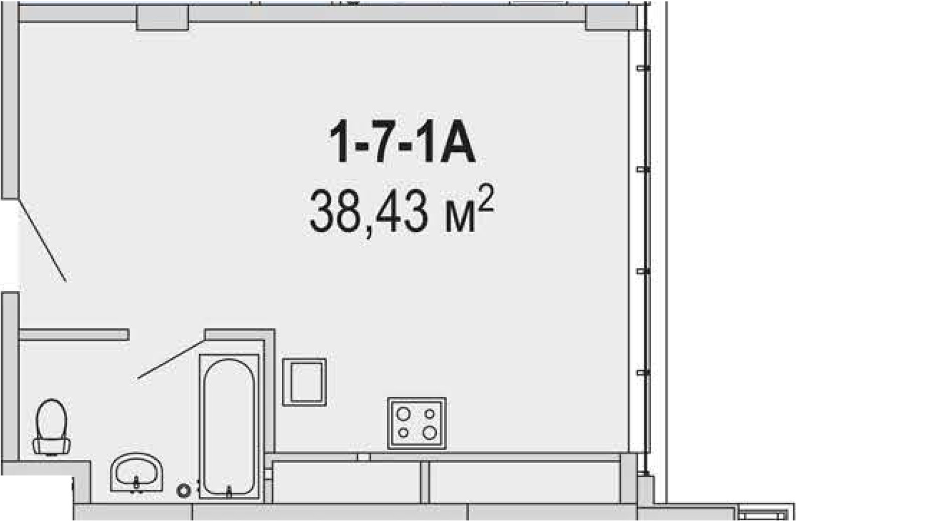 Планування апартаментів в Апарт-комплекс Port City 38.43 м², фото 601647