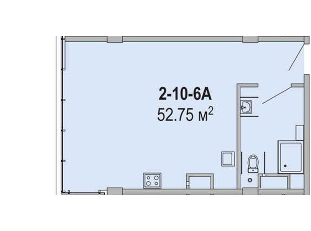 Апарт-комплекс Port City: планировка 2-комнатной квартиры 52.75 м²