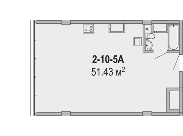 Апарт-комплекс Port City: планировка 2-комнатной квартиры 51.43 м²