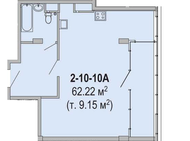 Апарт-комплекс Port City: планировка 2-комнатной квартиры 62.22 м²