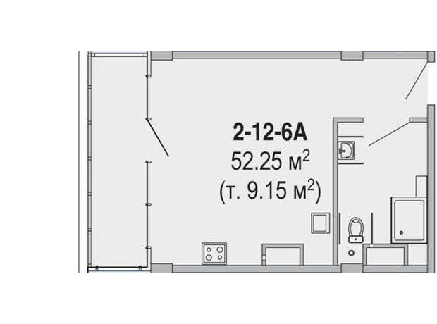 Апарт-комплекс Port City: планировка 2-комнатной квартиры 52.25 м²