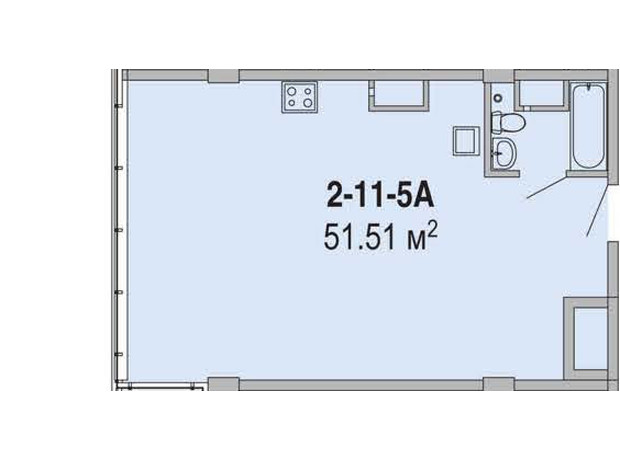 Апарт-комплекс Port City: планировка 2-комнатной квартиры 51.51 м²
