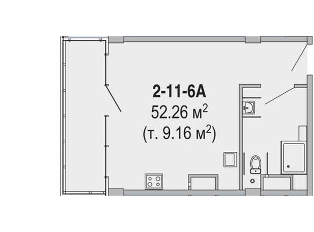 Апарт-комплекс Port City: планування 2-кімнатної квартири 52.26 м²