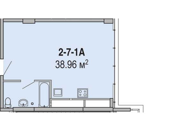 Апарт-комплекс Port City: планування 1-кімнатної квартири 38.96 м²