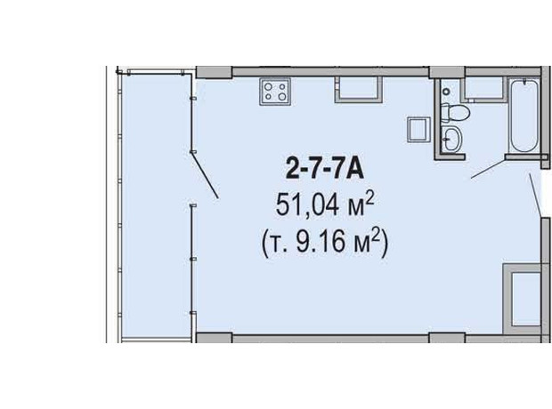 Апарт-комплекс Port City: планировка 2-комнатной квартиры 51.04 м²