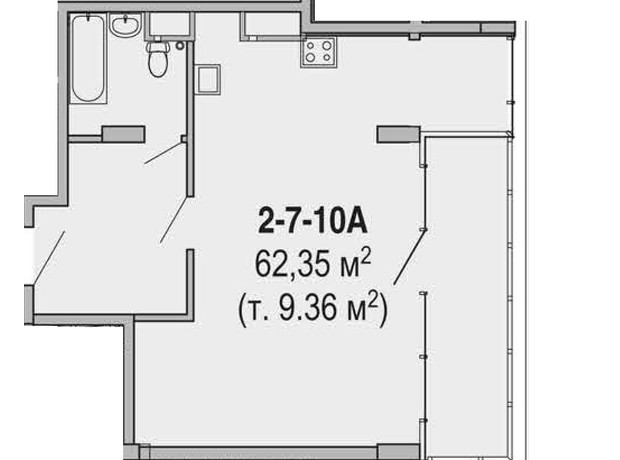 Апарт-комплекс Port City: планування 2-кімнатної квартири 62.35 м²