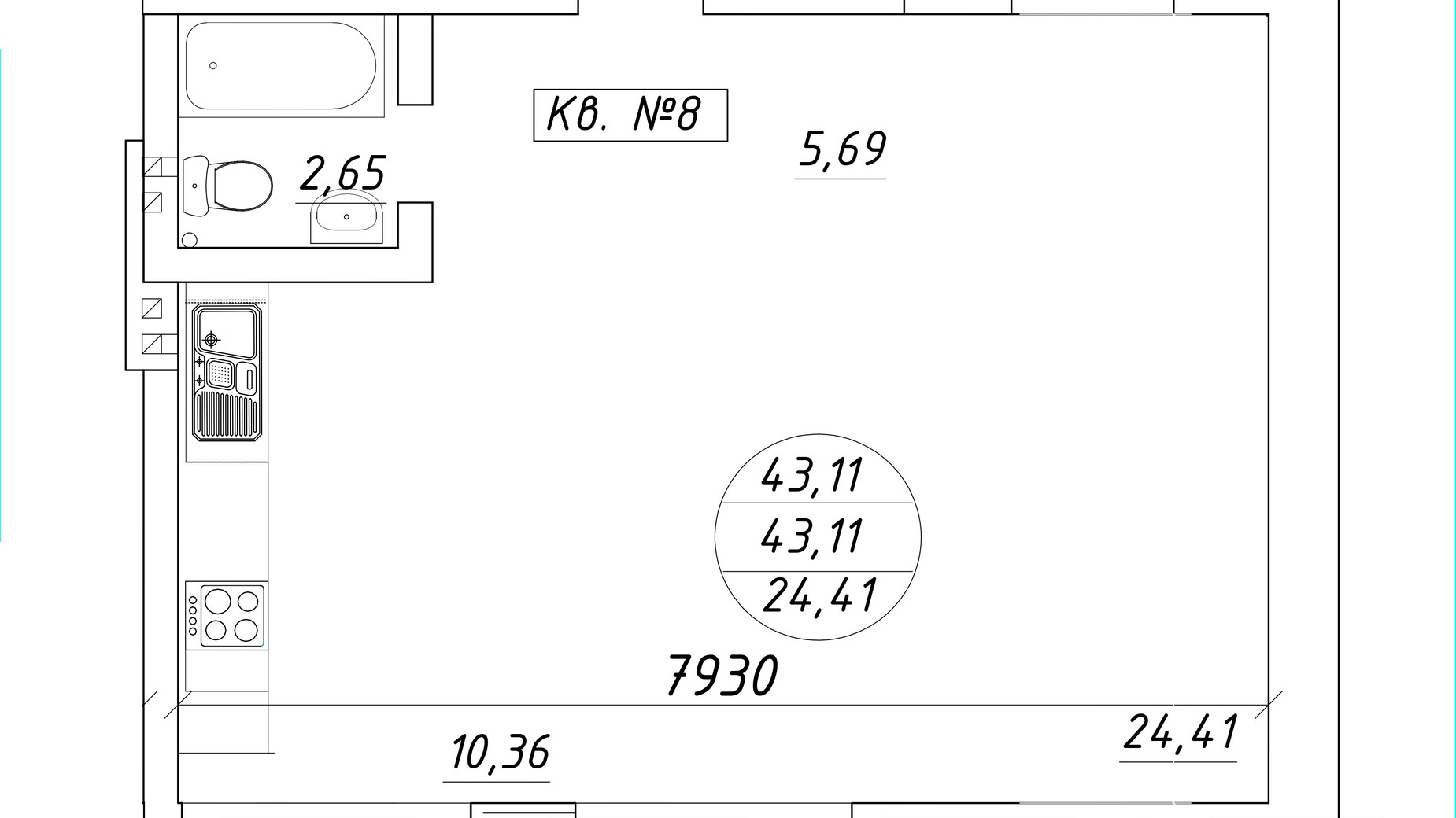 Планировка 1-комнатной квартиры в ЖК ул. Мира, 17 43.11 м², фото 601846