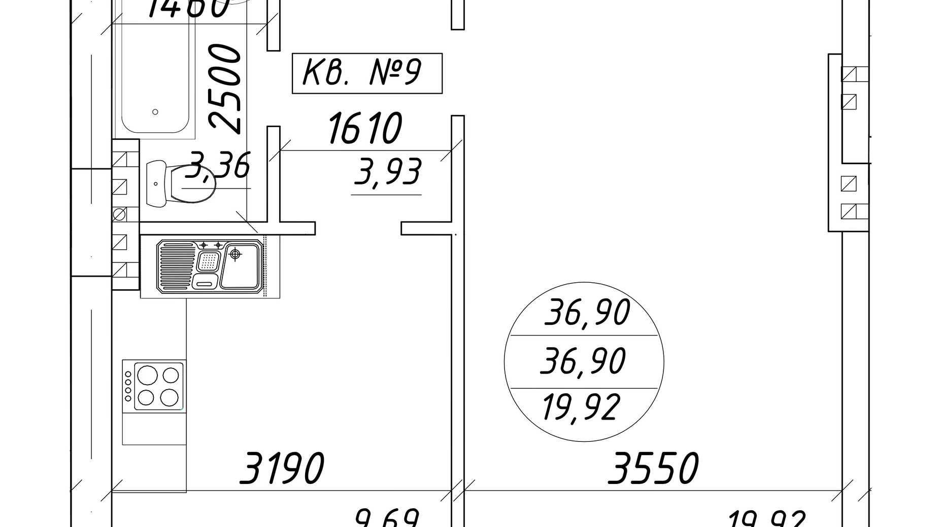 Планировка 1-комнатной квартиры в ЖК ул. Мира, 17 36.9 м², фото 601847